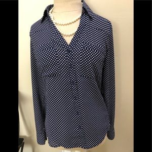 Navy and white polka dot blouse from Express